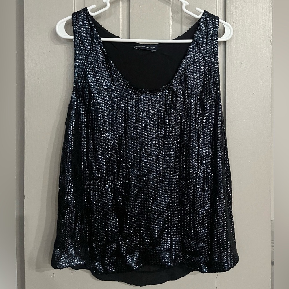 French Connection - Navy Sequin Blouse - Sz M/L